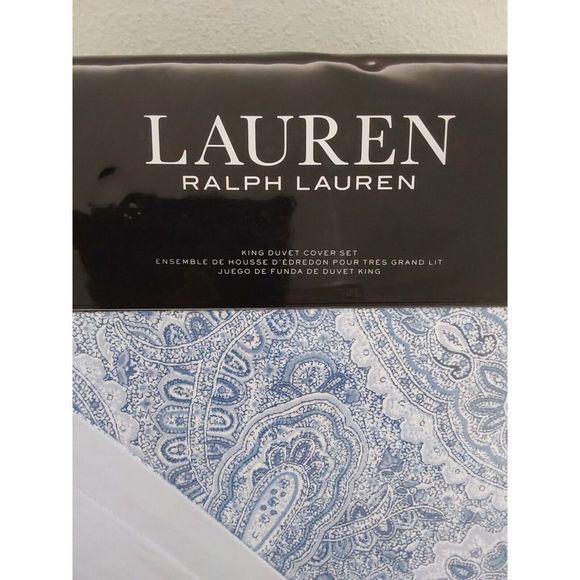 Ralph Lauren LAUREN FLANNEL 100% Cotton Blue BANTRY PAISLEY King Duvet Cover Set - Picture 7 of 10